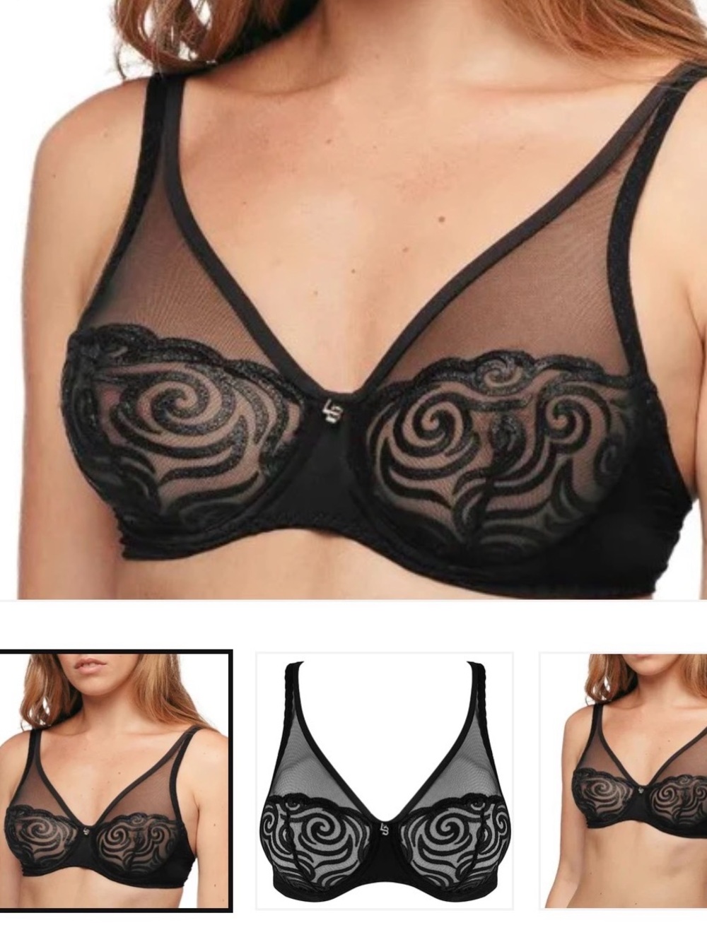 Louisa Bracq Paris black swirl embroidery bra with adjustable straps (size 34E)